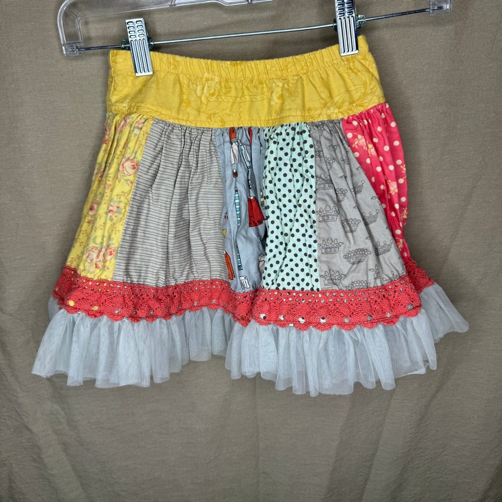 Persnickety Girls Patchwork Skirt Size 4 Floral Polka Dot Tulle Ruffle Crochet